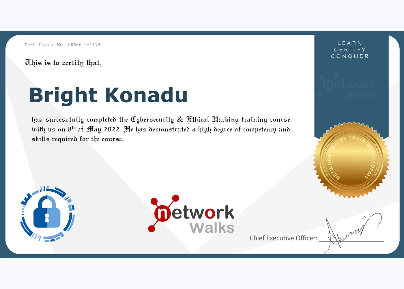 Cybersecurity & Ethical Hacking Training certificate preview